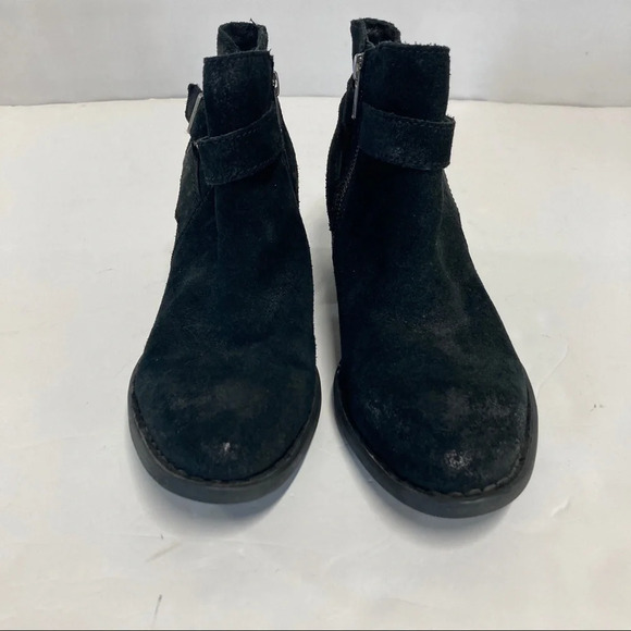 Born Black Suede Ankle Boots Size 6.5M Straps Buckle Zipper - Picture 4 of 6